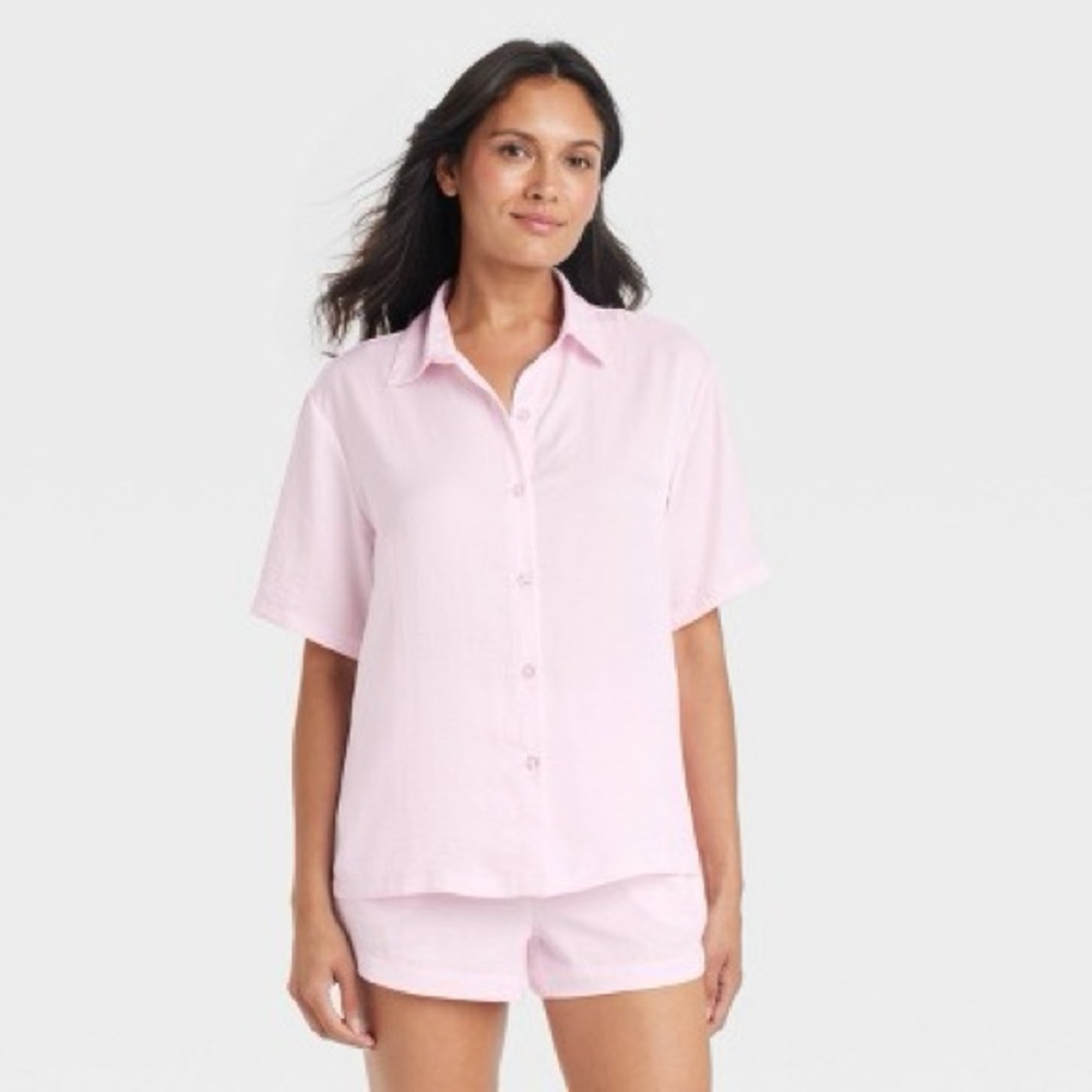 Target Auden Light Pink Women's satin short sleeve pajama set top and bottom NWT